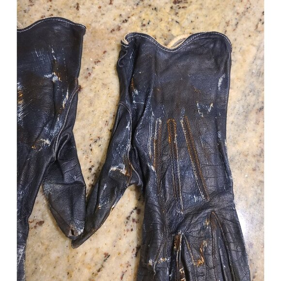 Vintage Women's Size S Blue Leather Gloves Horror Costume Thrashed Zombie War - Picture 5 of 11